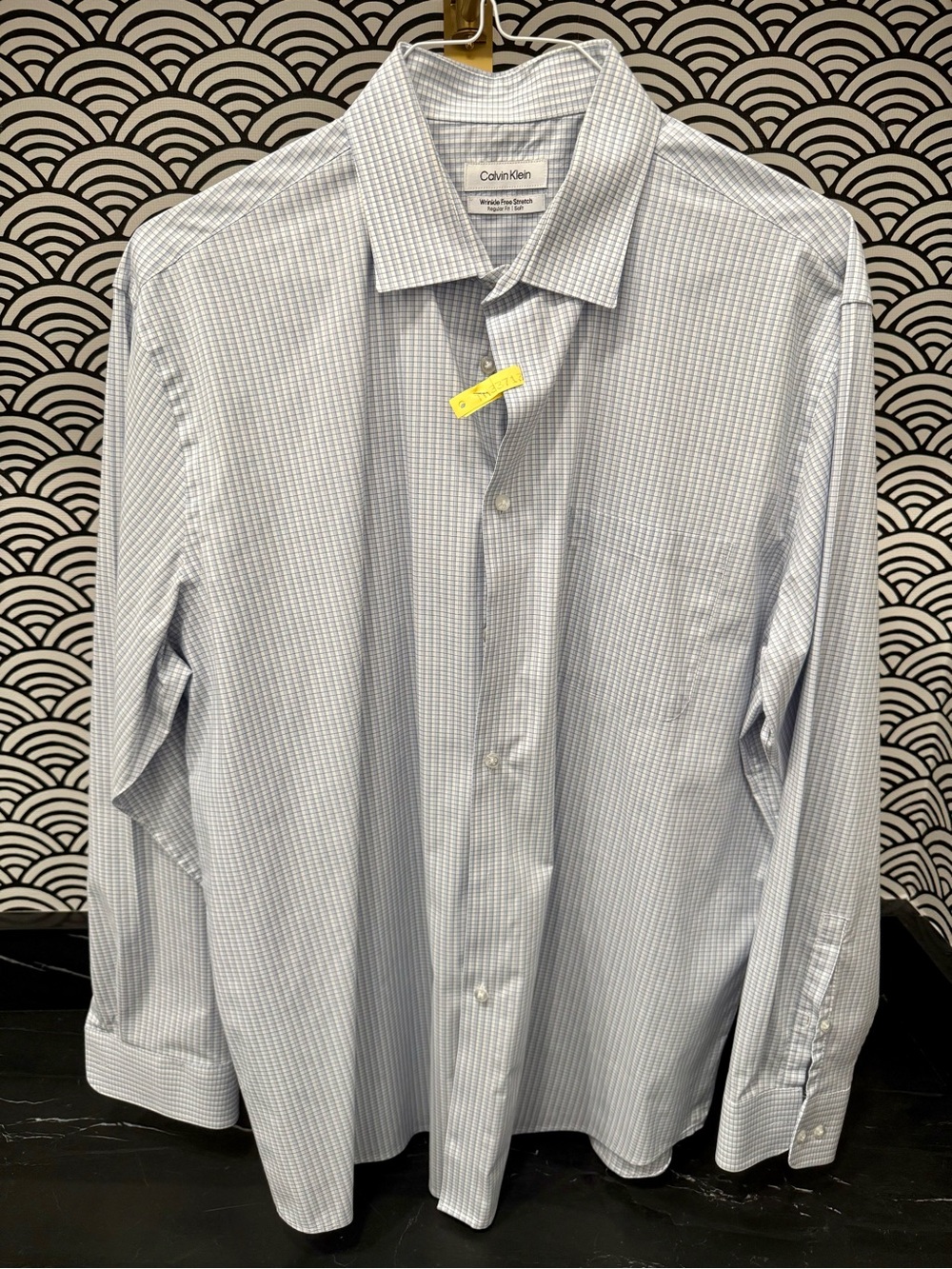 Calvin Klein Men’s Light Blue Micro-Check Dress Shirt XL 17-17.5 / 34-35